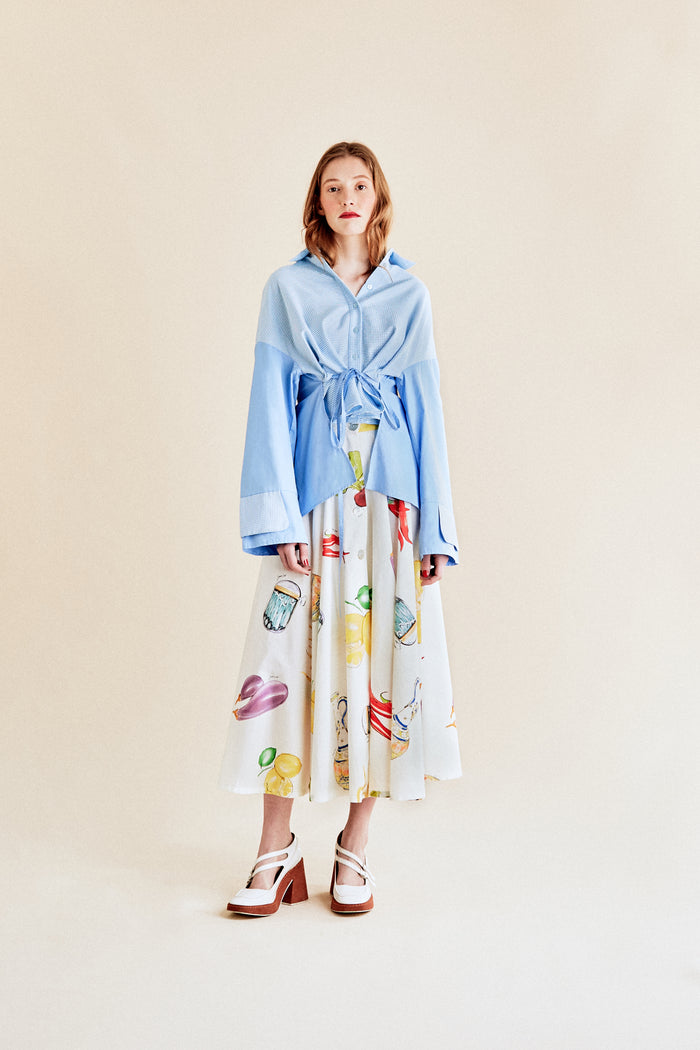 Jour Né Chemise Bi-matière à Plis Baby Blue