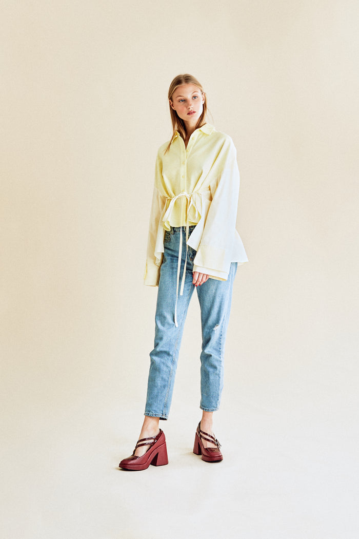 Jour Né Chemise Bi-matière Jaune à Plis Jaune