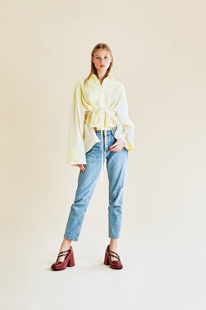 Jour Né Chemise Bi-matière Jaune à Plis Jaune