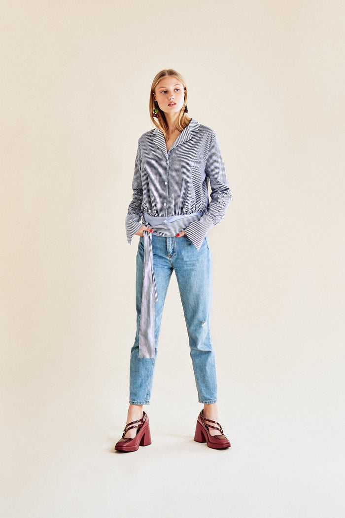 Jour Né Chemise Vichy à Ceinture Navy