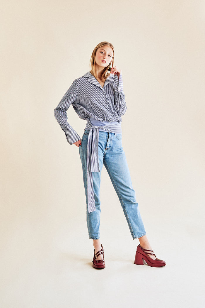 Jour Né Chemise Vichy à Ceinture Navy