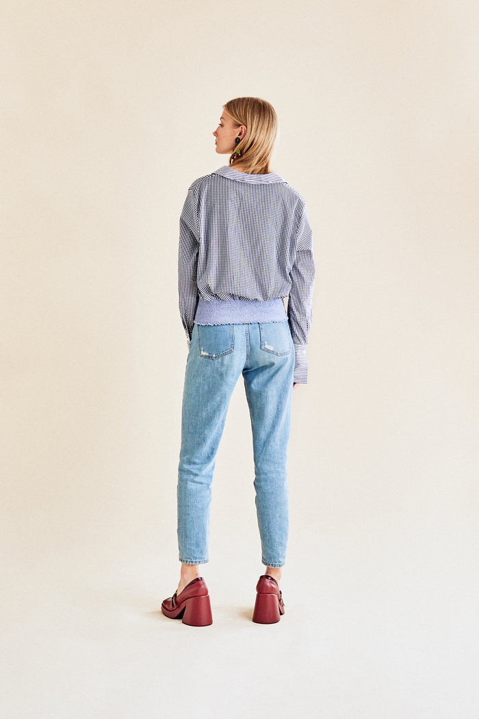 Jour Né Chemise Vichy à Ceinture Navy