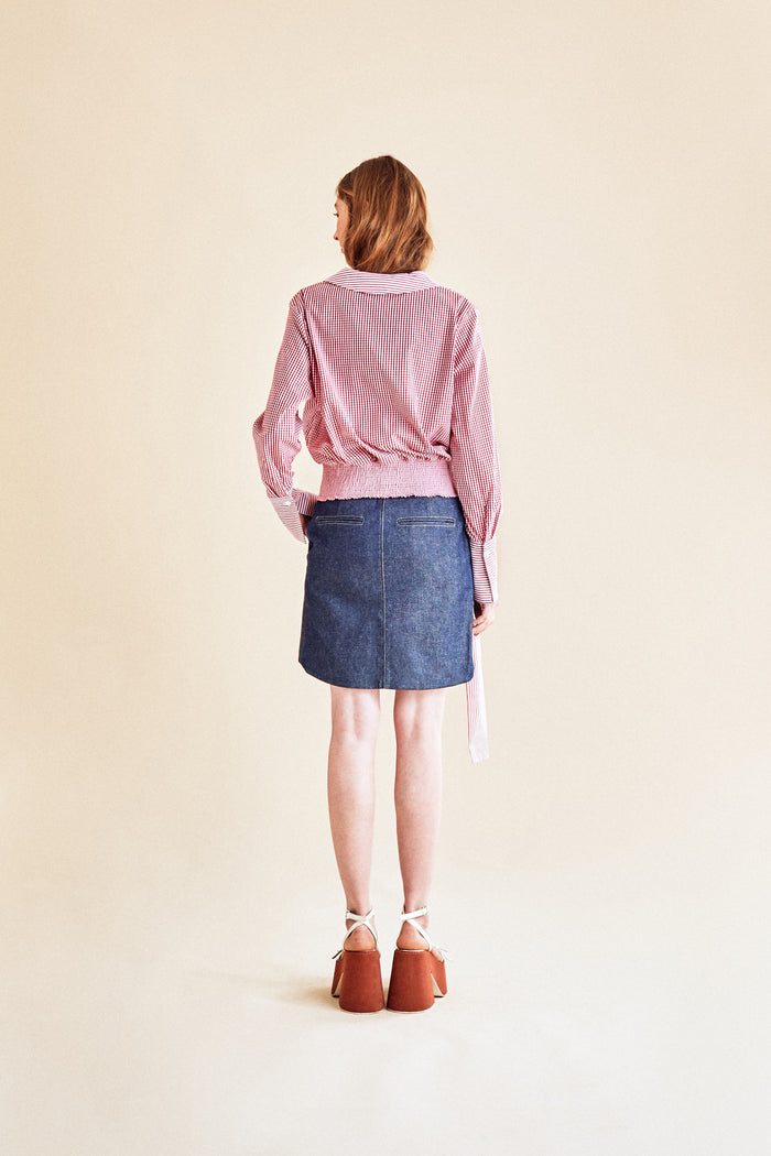 Jour Né Chemise Vichy à Ceinture Rouge