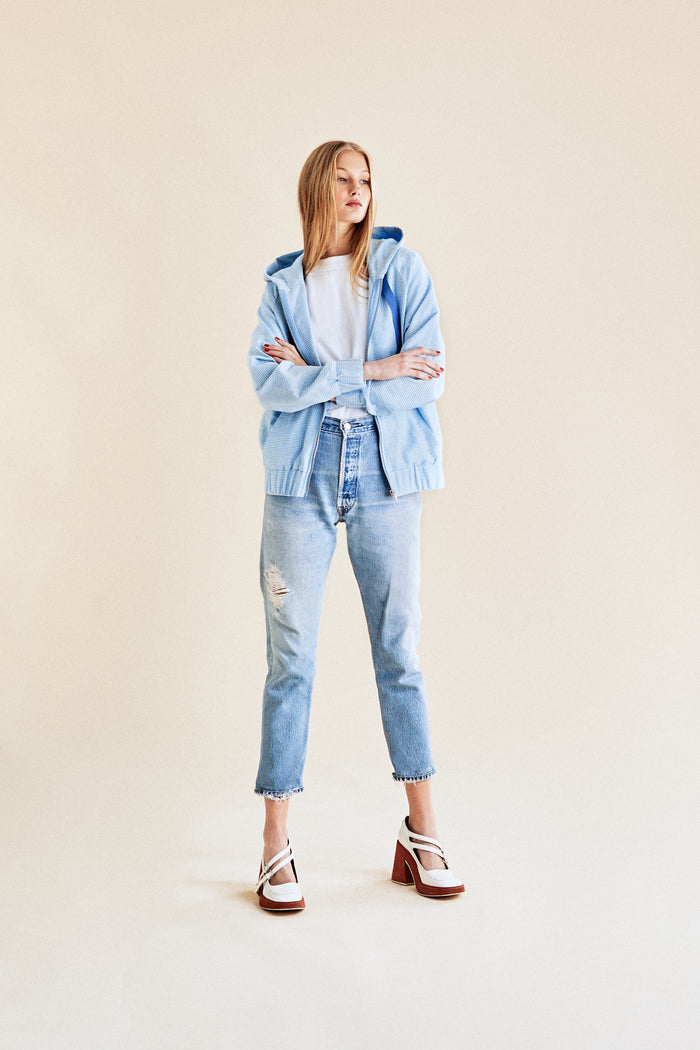 Jour Né Gilet à Capuche En Seersucker Baby Blue