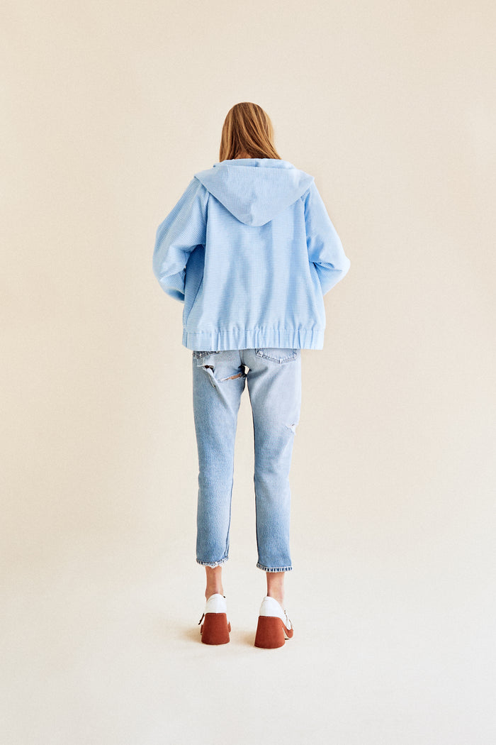 Jour Né Gilet à Capuche En Seersucker Baby Blue