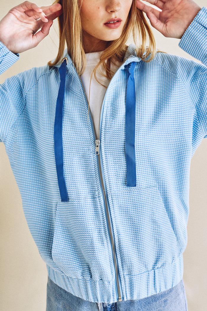 Jour Né Gilet à Capuche En Seersucker Baby Blue