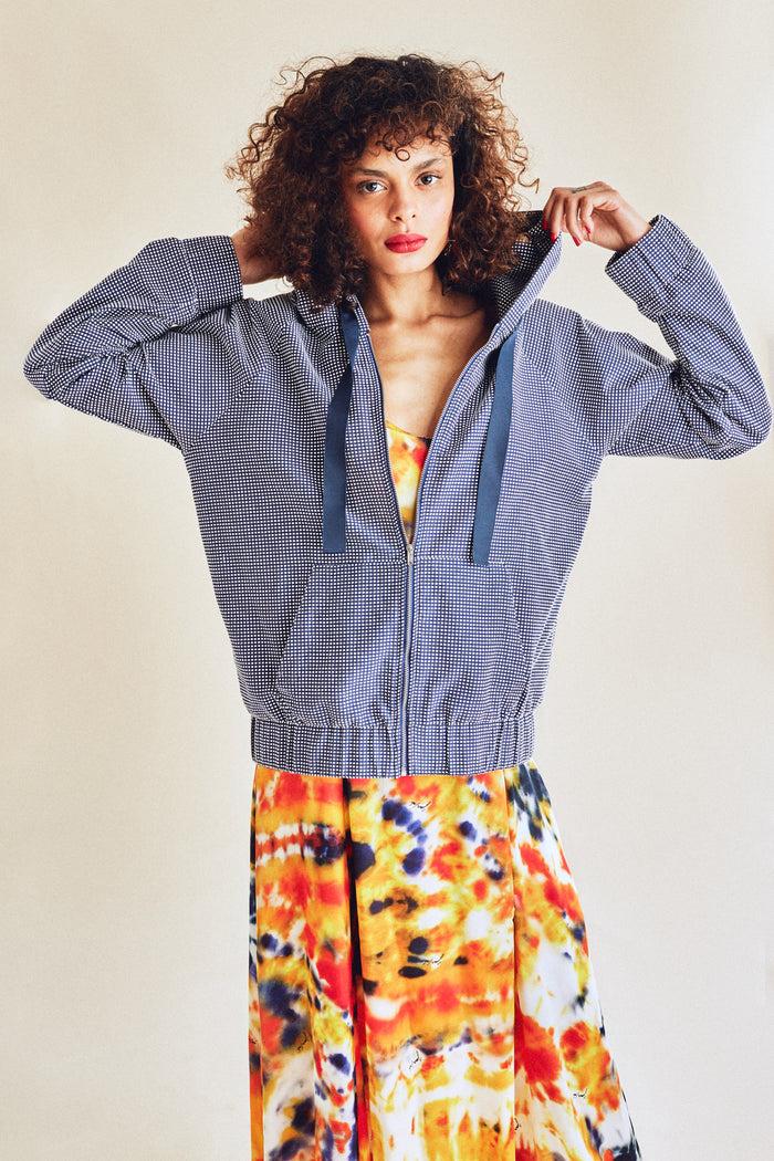 Jour Né Gilet à Capuche En Seersucker Bleu Marine