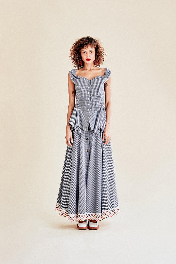 Jour Né Jupe Soleil Vichy Navy