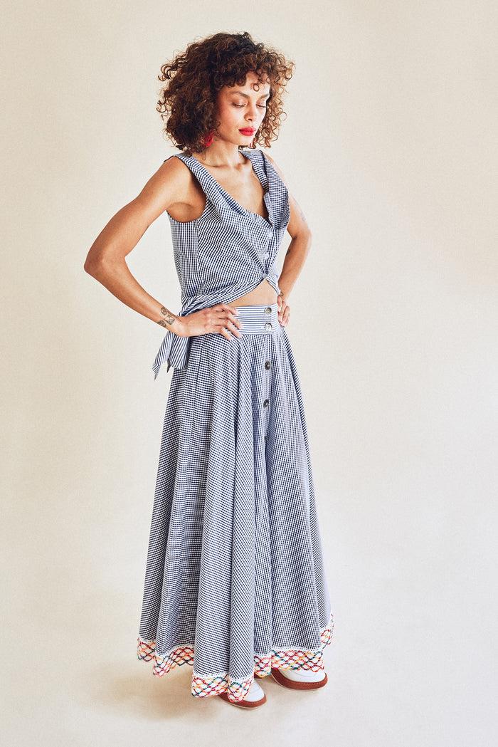 Jour Né Jupe Soleil Vichy Navy