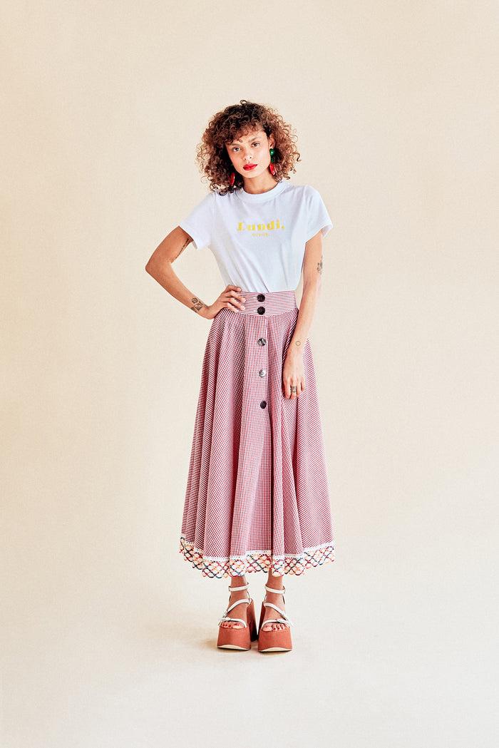 jour né Jupe soleil vichy rouge