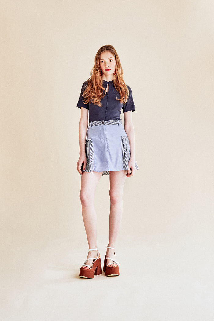 Jour Né Mini Jupe Plissée Vichy Navy