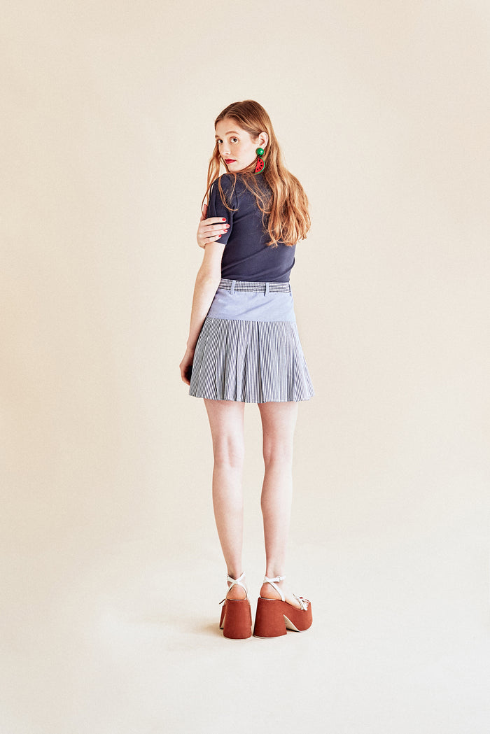 Jour Né Mini Jupe Plissée Vichy Navy