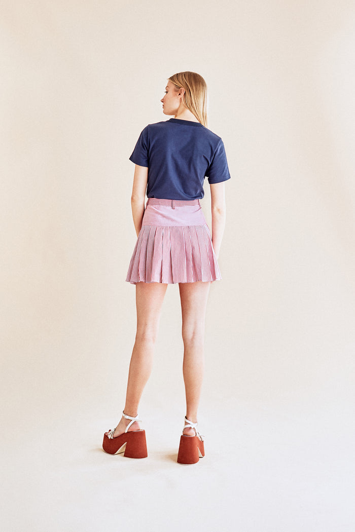 Jour Né Mini Jupe Plissée Vichy Rouge