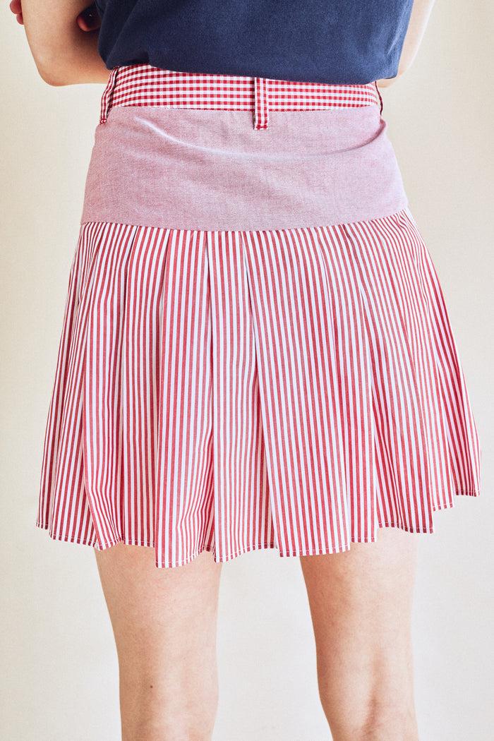 Jour Né Mini Jupe Plissée Vichy Rouge