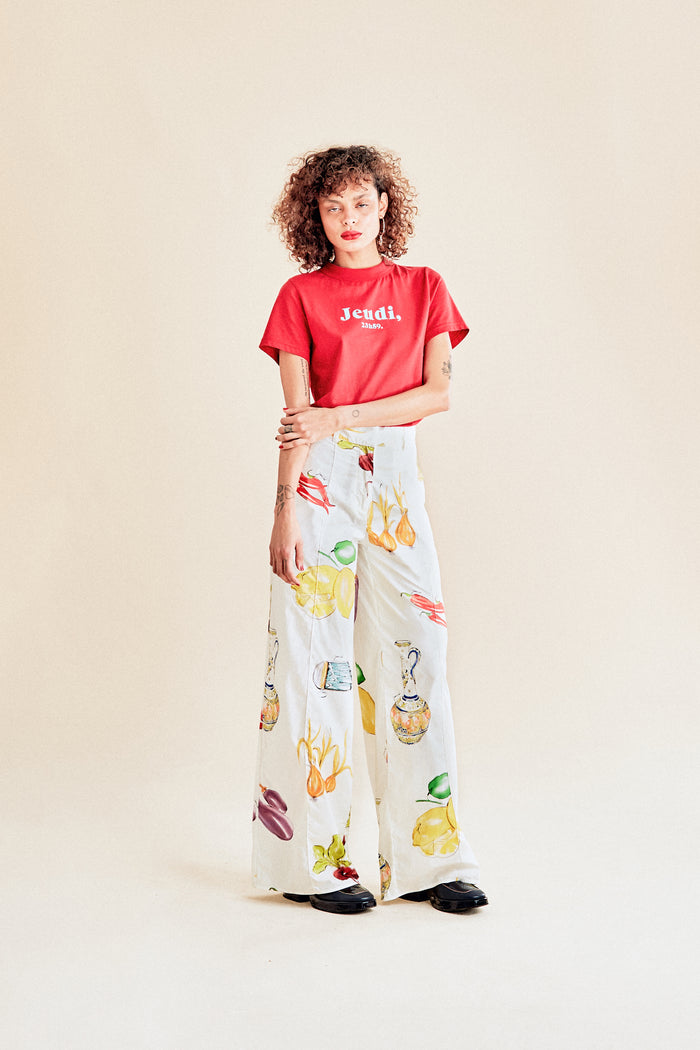 Jour Né Pantalon Imprimé Méditerranéen Ivoire