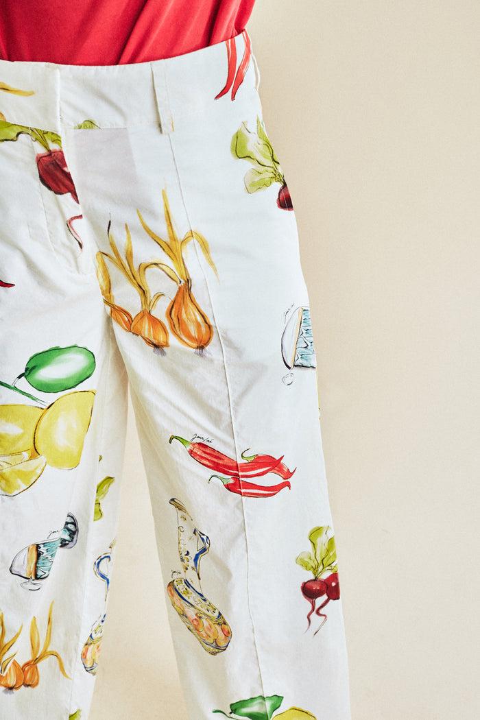 Jour Né Pantalon Imprimé Méditerranéen Ivoire