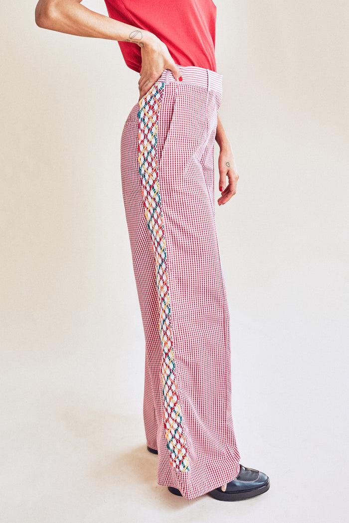 Jour Né Pantalon Vichy Rouge