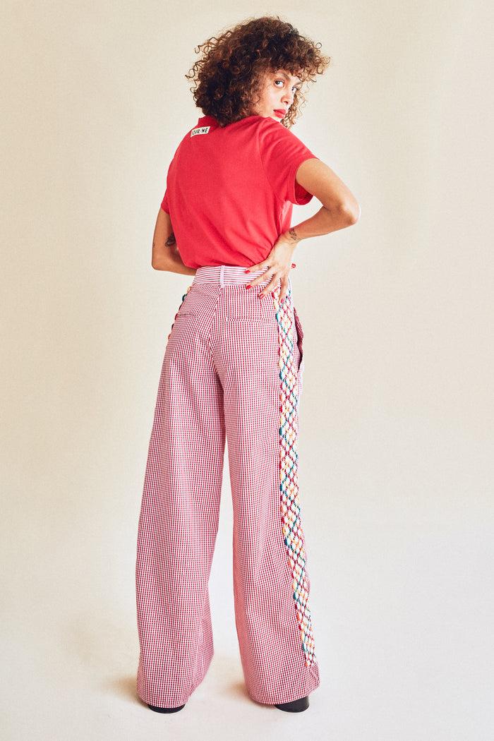 Jour Né Pantalon Vichy Rouge