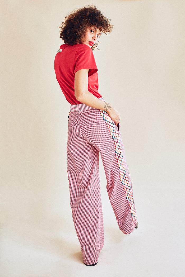 Jour Né Pantalon Vichy Rouge