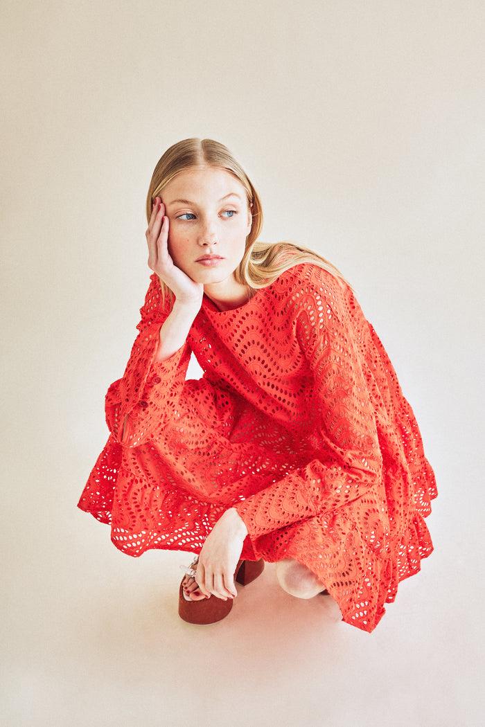 Jour Né Robe à Fronces En Broderie Anglaise