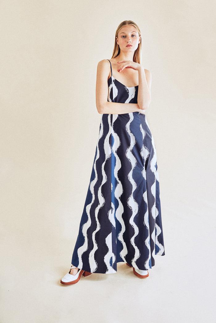 Jour Né Robe En Popeline Imprimé Vagues Bleue