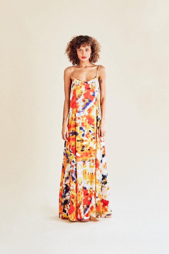 Jour Né Robe En Soie Tie & Dye