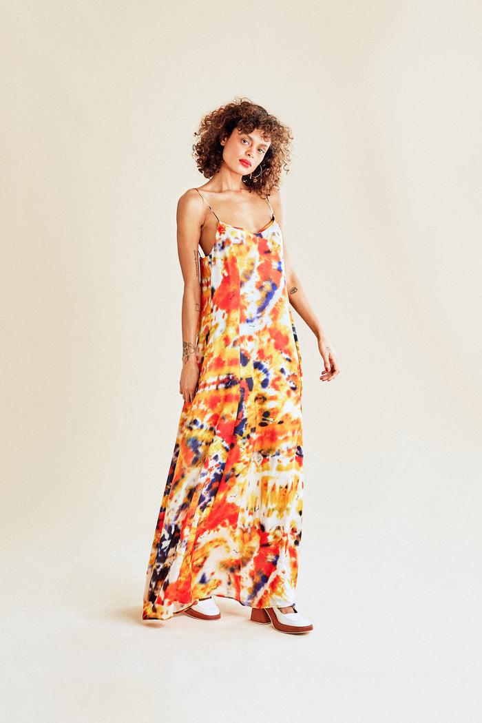 Jour Né Robe En Soie Tie & Dye