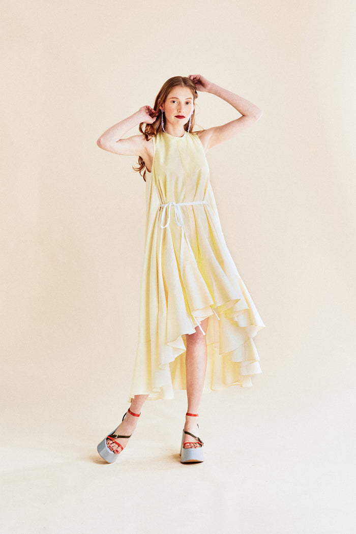Jour Né Robe Volume Bi-matière Jaune