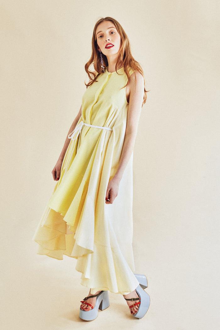 Jour Né Robe Volume Bi-matière Jaune