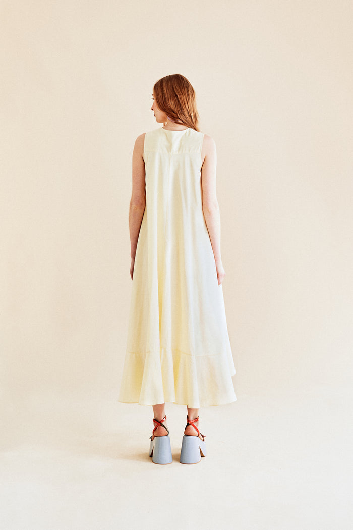 Jour Né Robe Volume Bi-matière Jaune