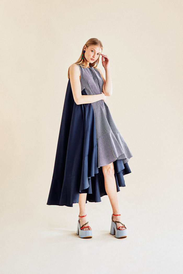 Jour Né Robe Volume Bi-matière Navy