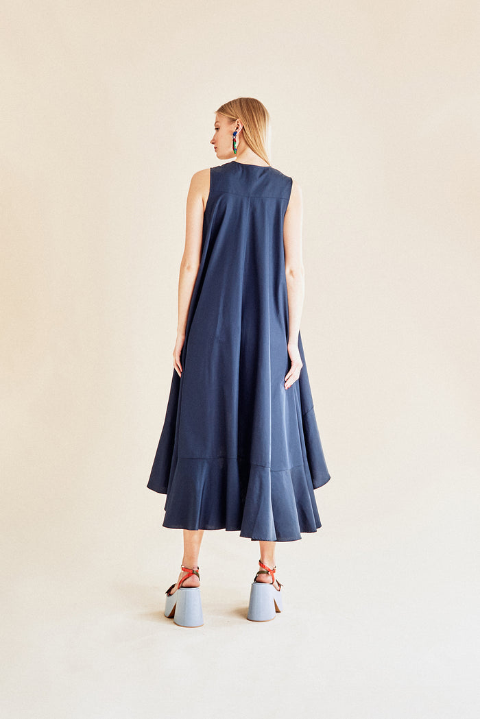 Jour Né Robe Volume Bi-matière Navy