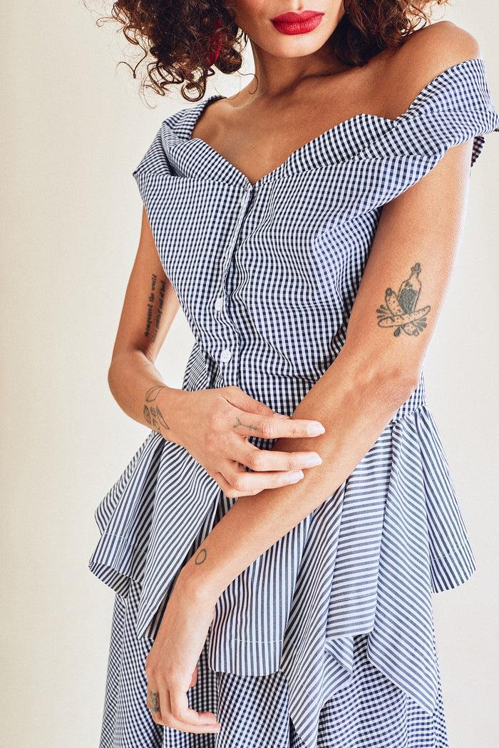 Jour Né Top Façon Corset Vichy Navy