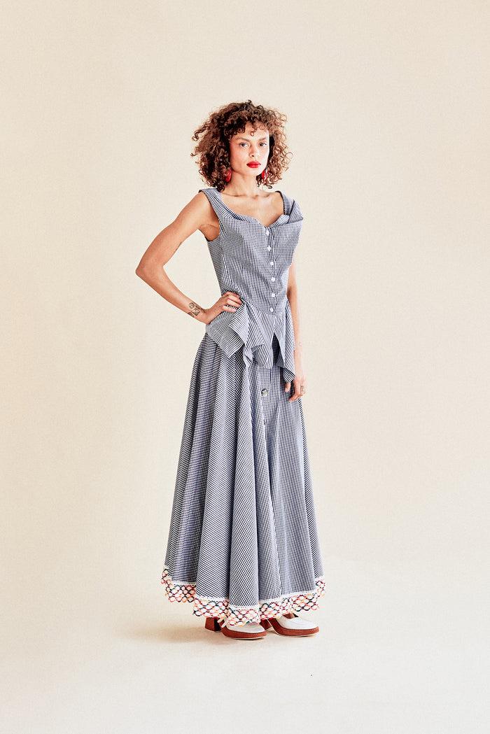 Jour Né Top Façon Corset Vichy Navy