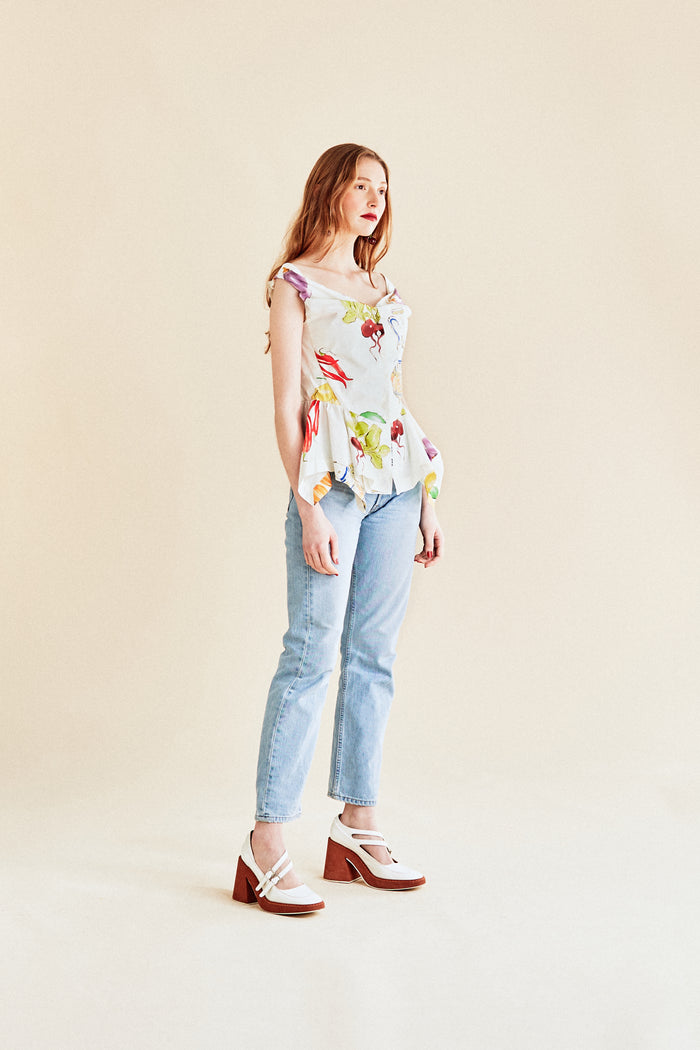 Jour Né Top Façon Corset Imprimé Méditerranéen Ivoire