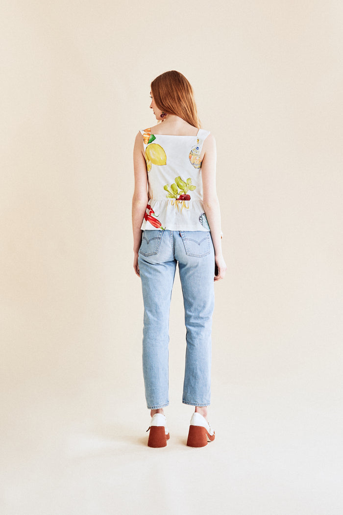 Jour Né Top Façon Corset Imprimé Méditerranéen Ivoire