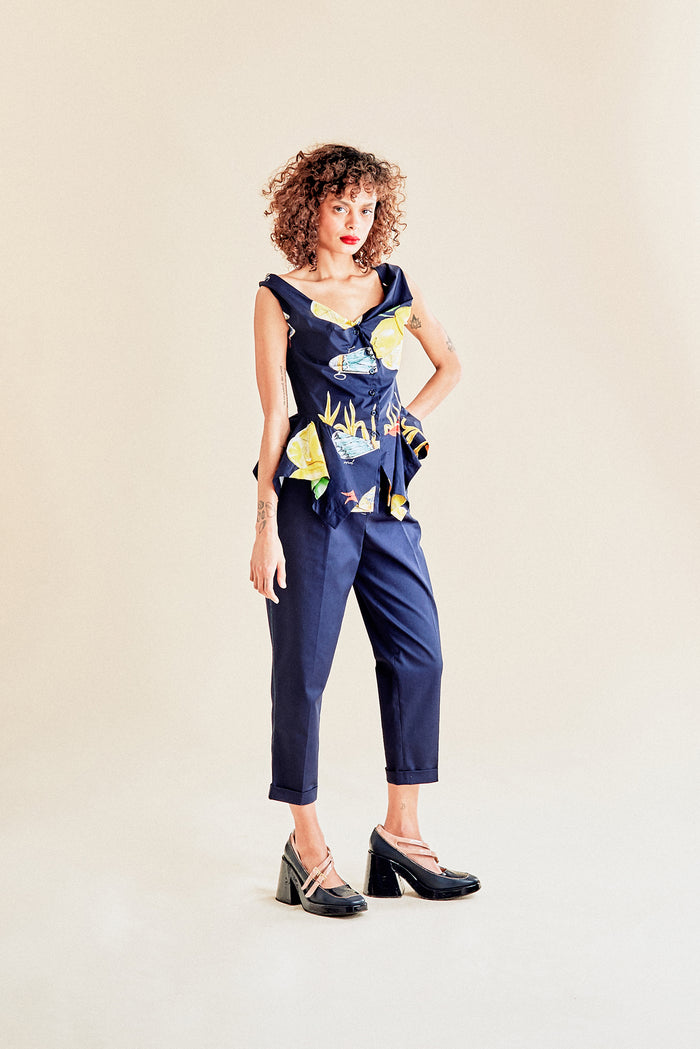 Jour Né Top Façon Corset Imprimé Méditerranéen Navy