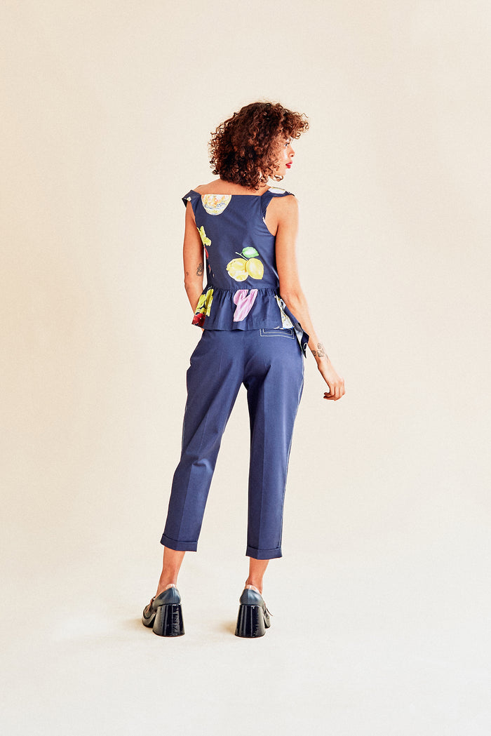 Jour Né Top Façon Corset Imprimé Méditerranéen Navy