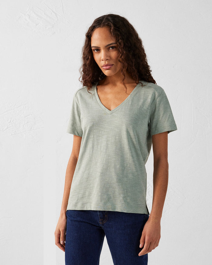 Just Over The Top T-shirt Col V Femme En Coton Vert Minéral Sonia