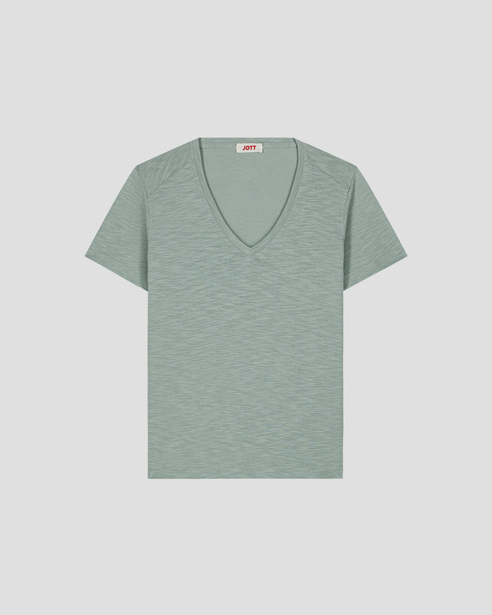 just over the top T-shirt col V femme en coton Vert minéral Sonia