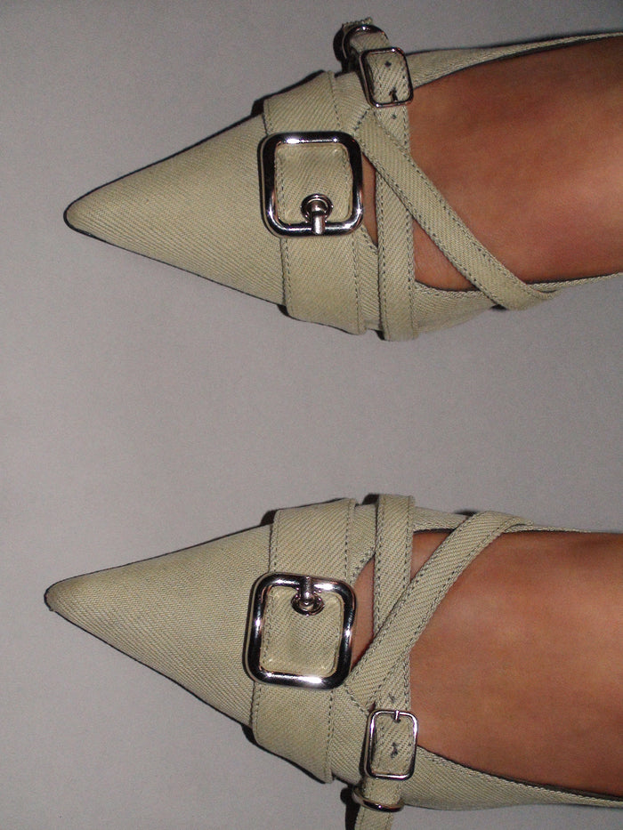 Justine Clenquet Escarpins Joan Denim Pistache