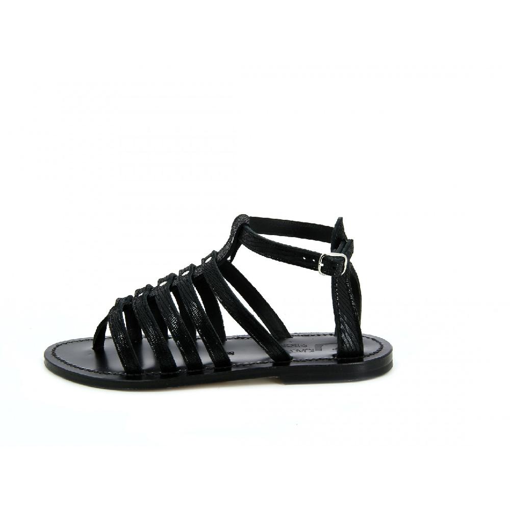 K.JACQUES AGOPOS EBENE Sandales Plates Cuir Tejus Noir