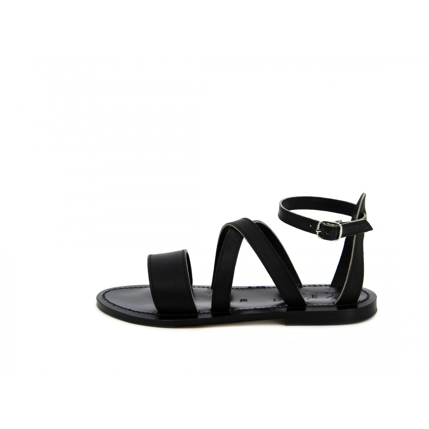 K.JACQUES AQUITAINE EBENE Sandales Plates Cuir Pul Noir