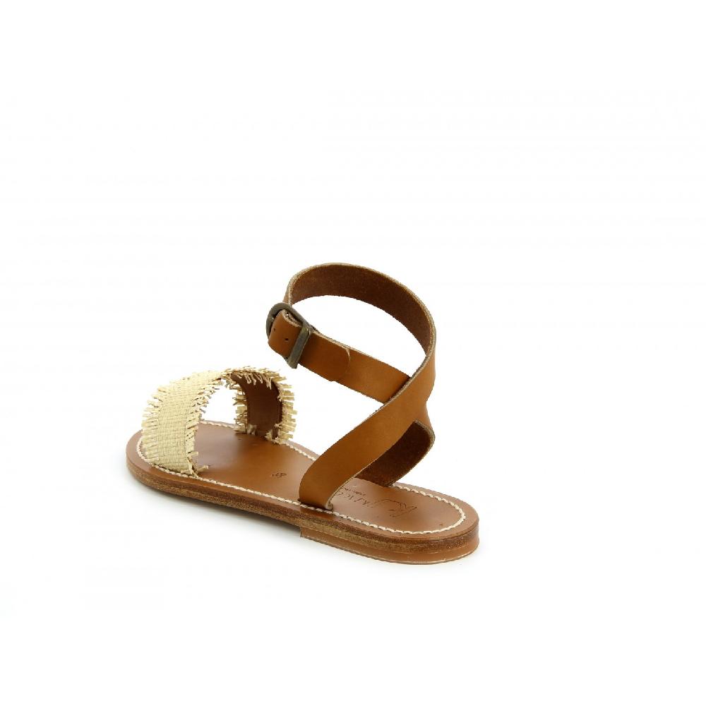 K.JACQUES ASSOUAN Sandales Plates Raffia Cuir Pul Café