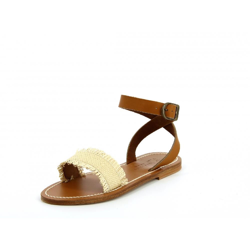 K.JACQUES ASSOUAN Sandales plates Raffia Cuir Pul Café