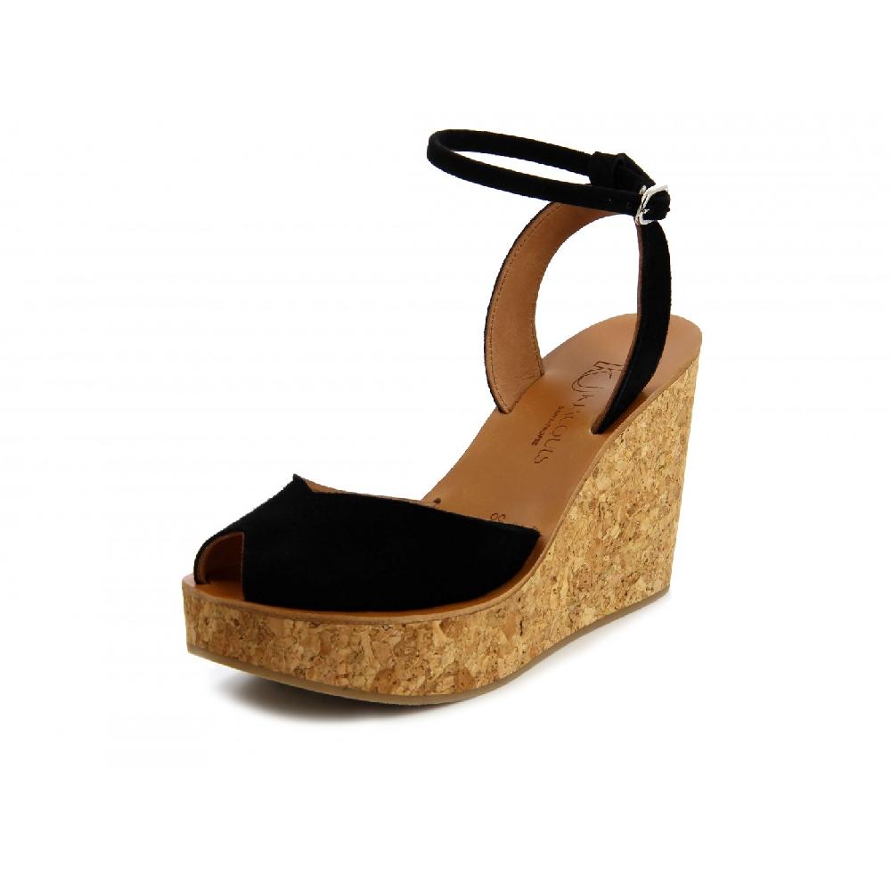 K.JACQUES AVELINE Sandales Compensées Cuir Velours Noir