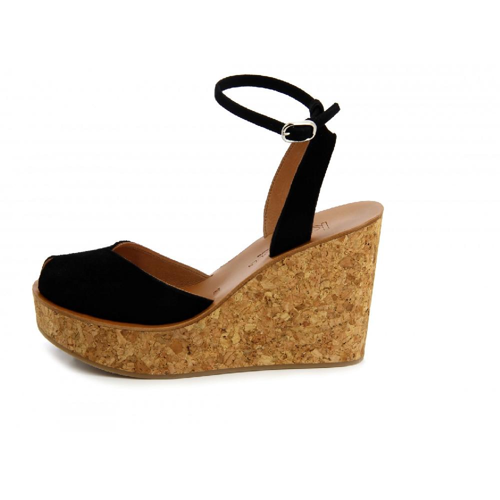 K.JACQUES AVELINE Sandales Compensées Cuir Velours Noir