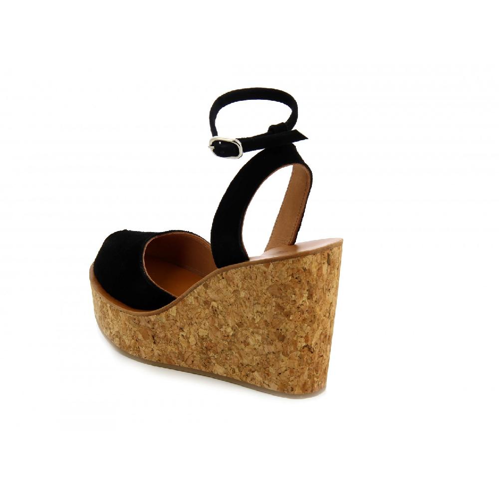 K.JACQUES AVELINE Sandales Compensées Cuir Velours Noir