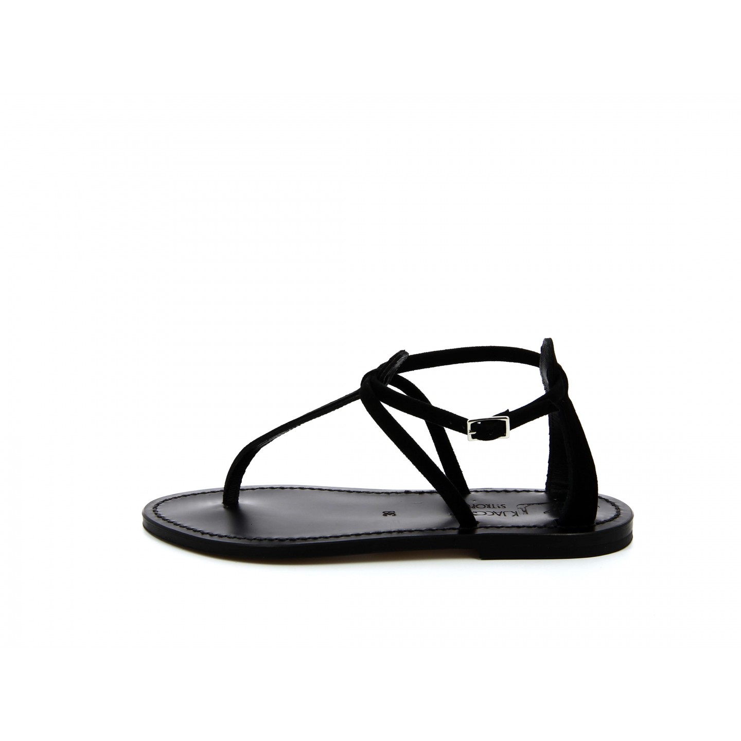 K.JACQUES BUFFON EBENE Sandales Plates Cuir Velours Noir