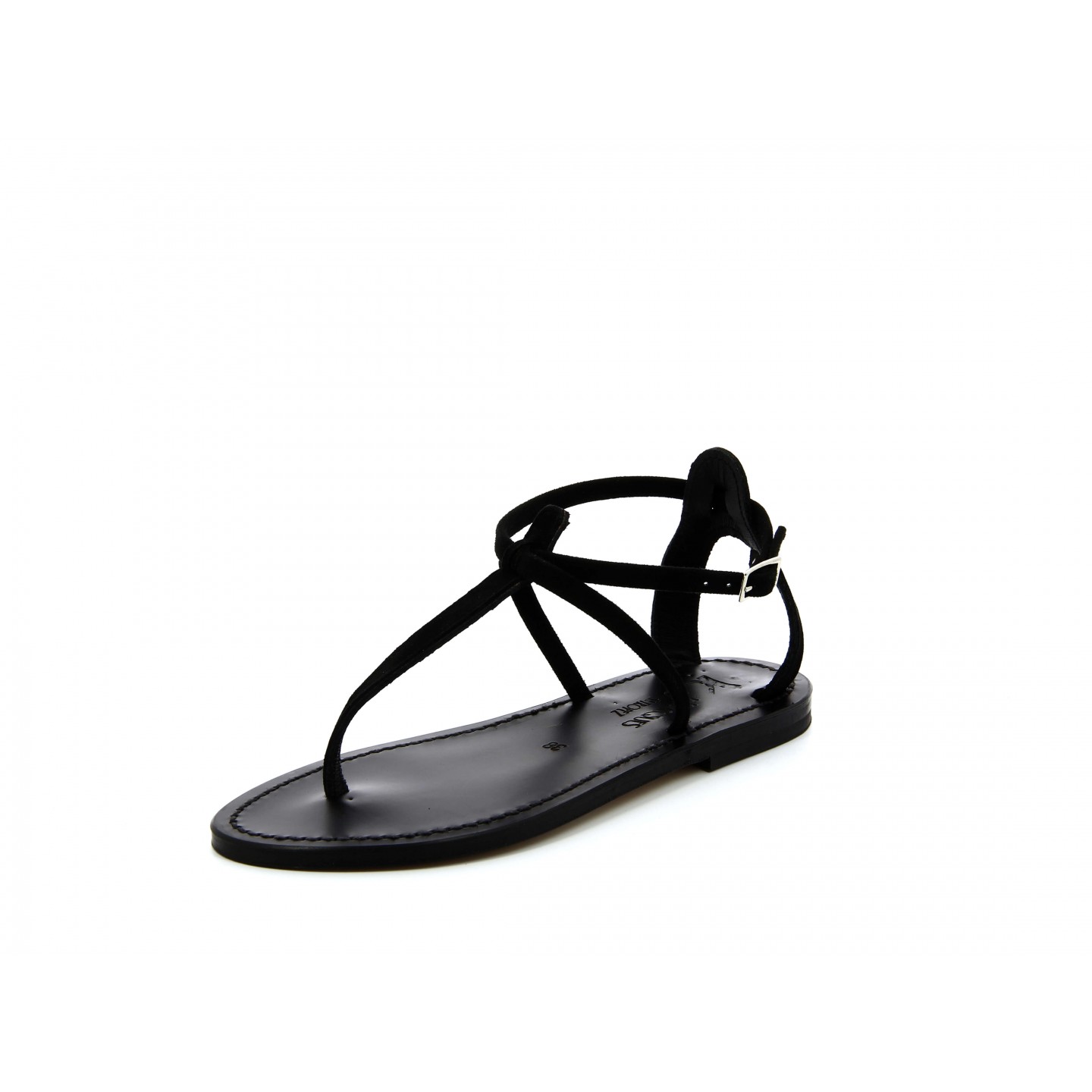 K.JACQUES BUFFON EBENE Sandales plates Cuir Velours Noir